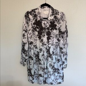Anthropologie Black and White Long Sleeve Floral Dress